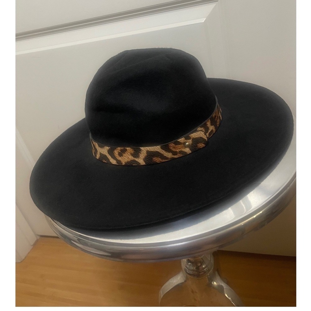 Fashion Nova black Felt scoop hat with leopard trim - Picture 2 of 7
